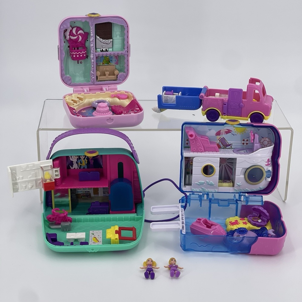 4 Polly Pocket Play Sets, Ice Cream Truck, Ice Cream Lollipop 2 Polly Gift Set